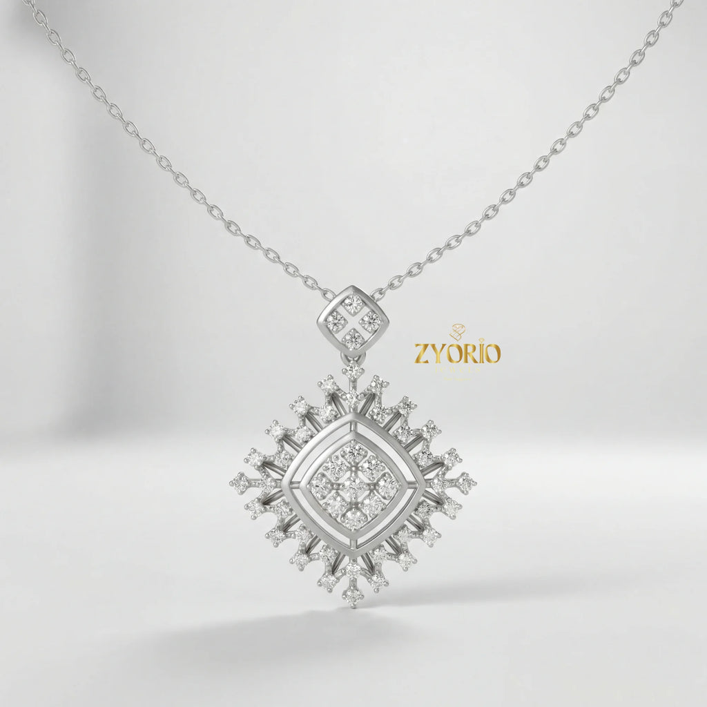 Silver Geometric Lab Grown Diamond Pendant Gold Plated Modern Sustainable Luxury Necklace for Women Engagement Wedding Party