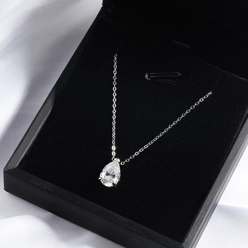 Smyoue 1-4CT Pear Cut Moissanite Pendant Necklace for Women Girls 3 Designs Lab Diamond Wedding Silver 925 Chains Fine Jewelry