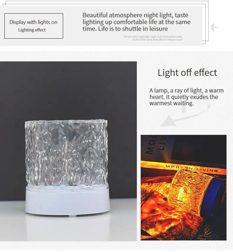 LED Water Ripple Light Ambient Night Light Rotating Projection Crystal Table Lamp RGB Dimmable Home Decoration 3/16 Color Gifts
