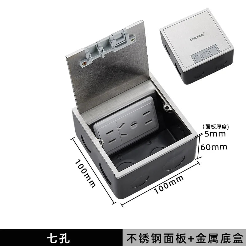 All-copper waterproof flat water purifier floor socket with switch button two-part water inlet and three-part drain socket