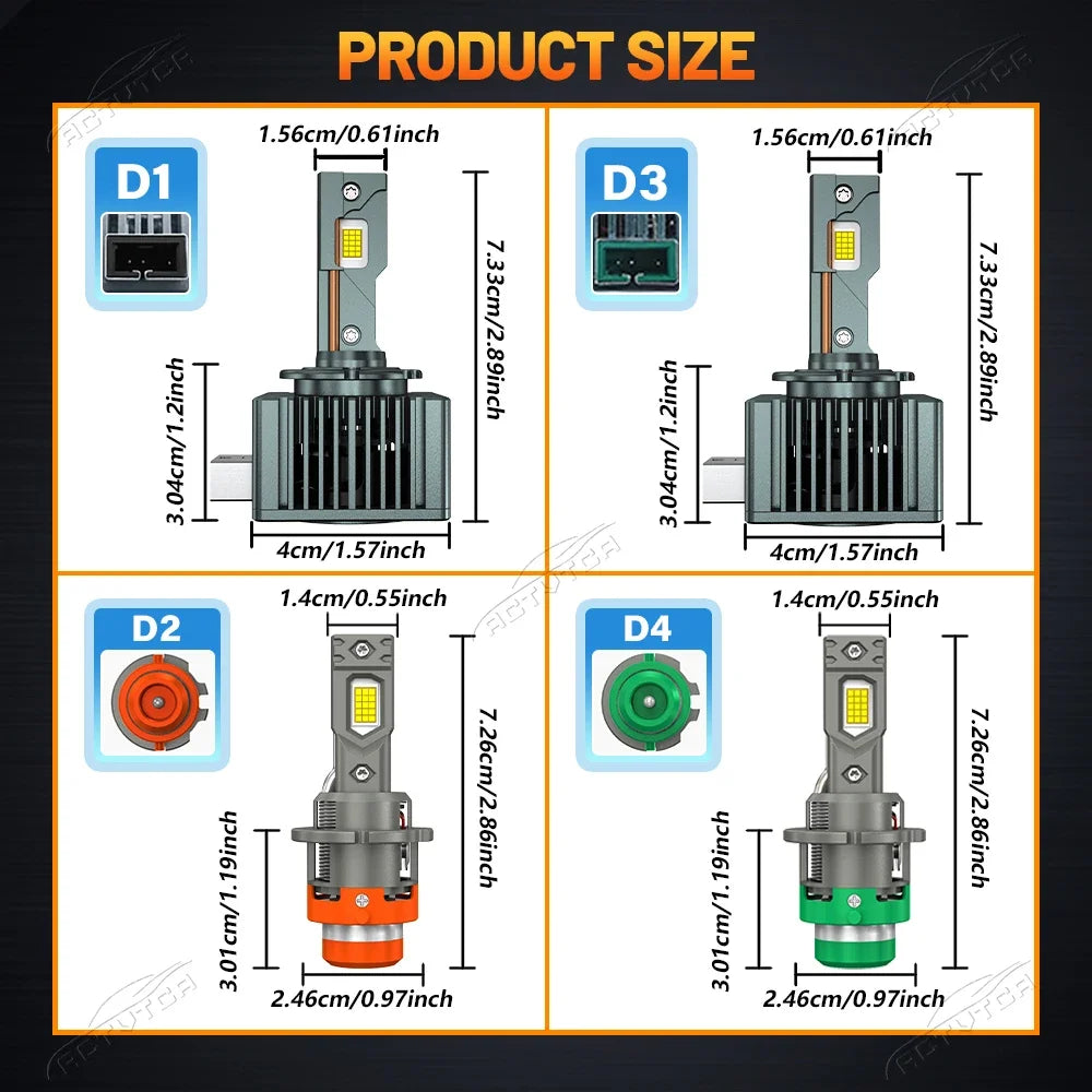 D2S D4S Led Car Headlights Bulb D2R D4R LED Car Light High Power 5200W 1:1 Plug and Play 9980 CSP Chip Turbo Lamp 6500K White