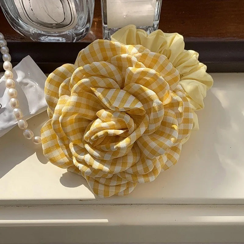 Women's Hair Claw Clip Checkered Yellow Rose Exquisite Grab Clip Hair Grab High End Korean Hair Accessory Flower Head Accessory
