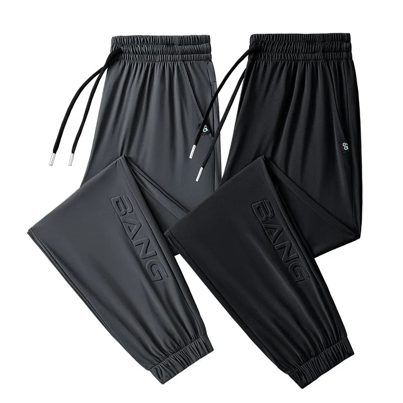 Men Pants Ice Silk Elastic Plus Size 6XL 7XL 8XL Quick Dry Summer Beach Thin Breathable Home Trousers Brand Stretch Lightweight
