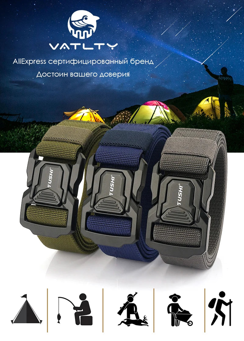 VATLTY 2023 Elastic Belt for Men Aluminum Alloy Quick Release Buckle Unisex Hiking Belt Military Tactical Belt Stretch Girdle
