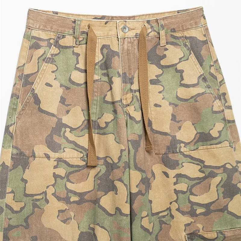 Camo Print Drawstring Waist Women Pants Wide Leg Loose Cut Drawstring Hem Relaxed Fit Casual Trouser Streetwear 2026 New Fashion