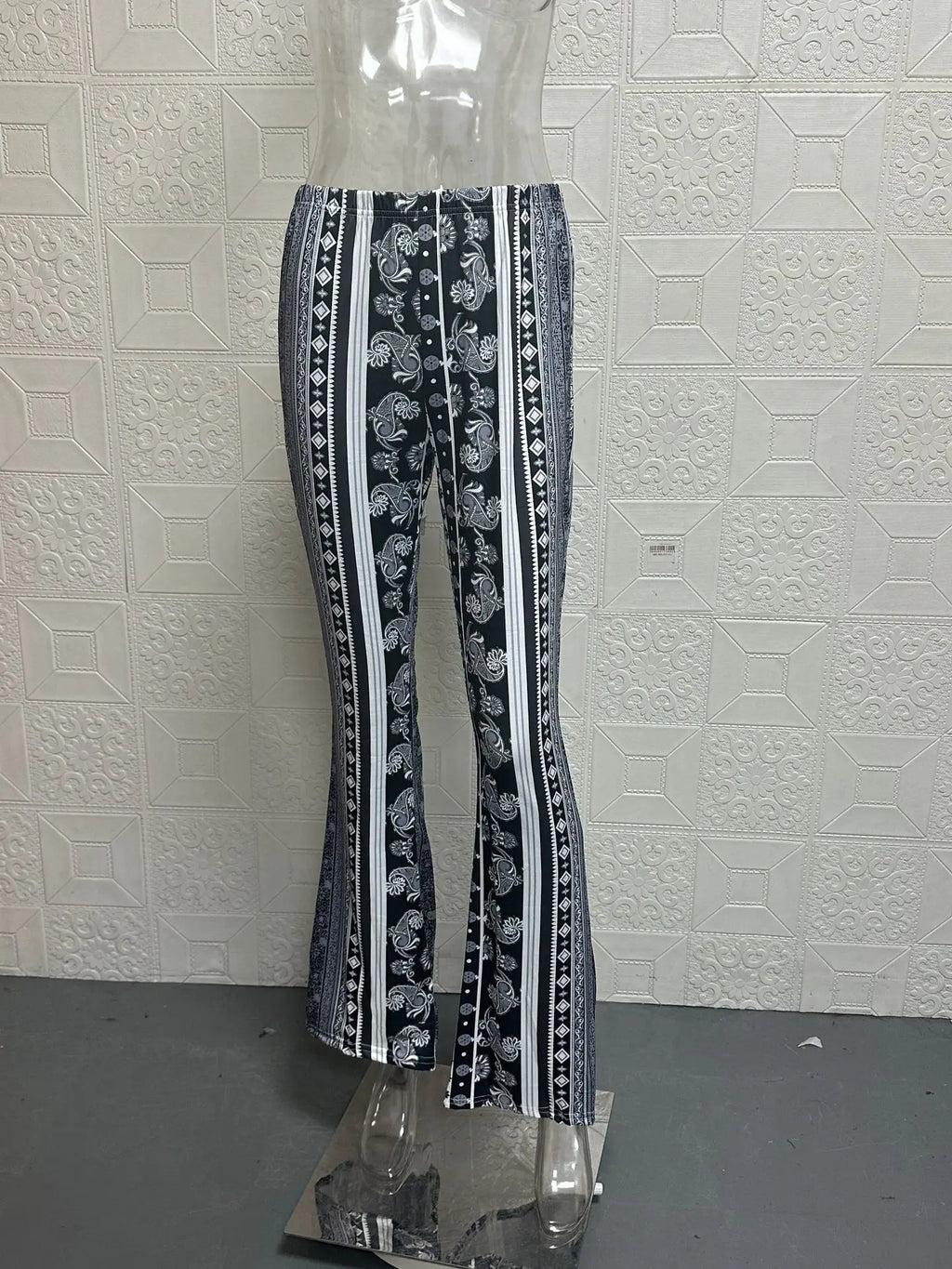 Fashionable New High Elasticity Tight Fitting Micro Flared Printed Casual Pants