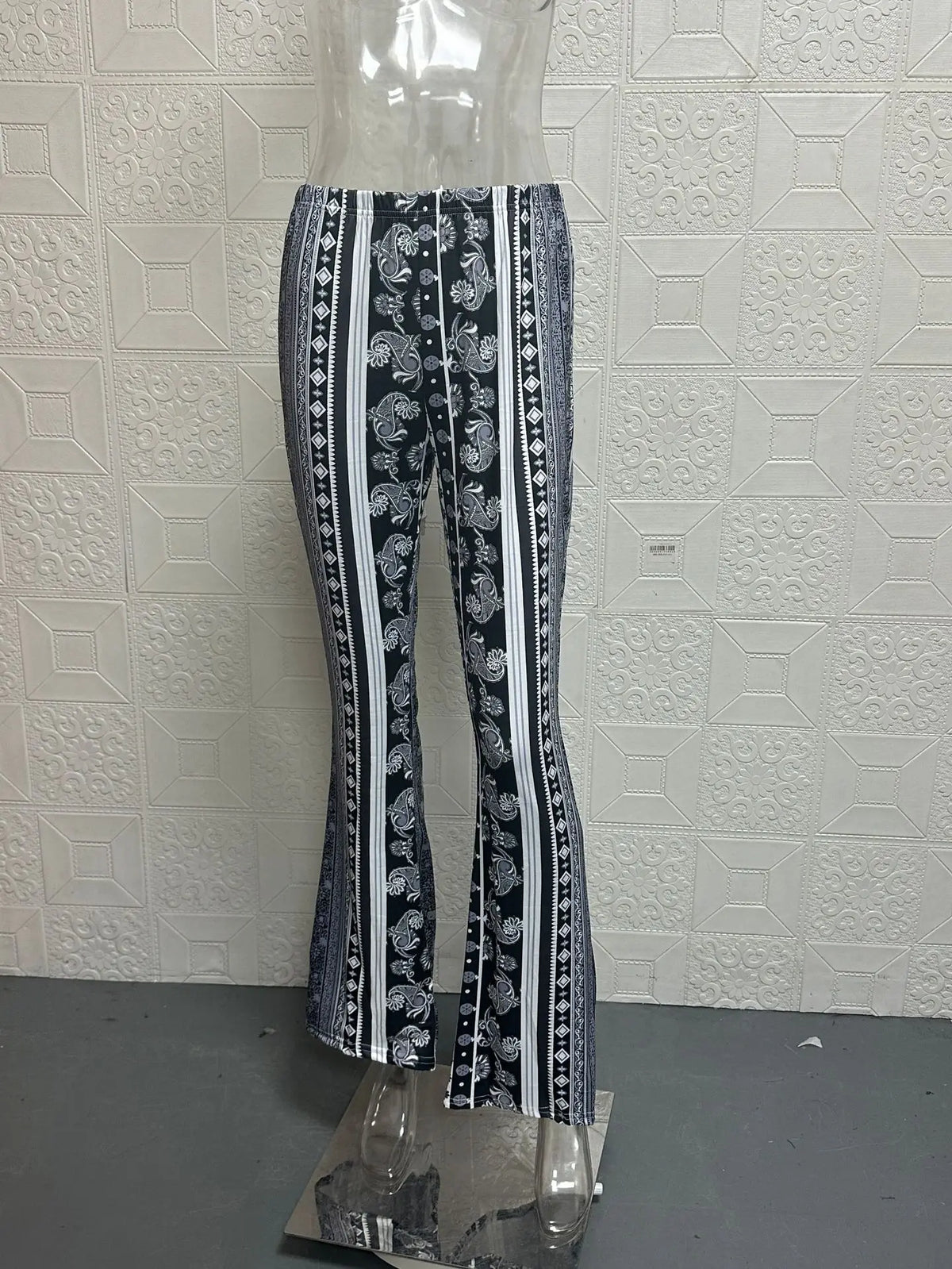 Fashionable New High Elasticity Tight Fitting Micro Flared Printed Casual Pants