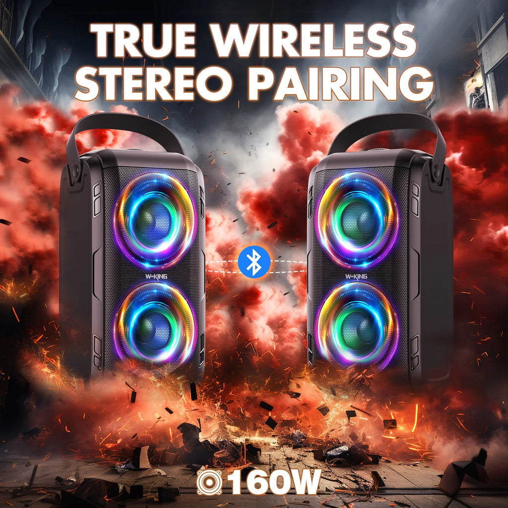 W-KING T9-2 Bluetooth Speaker 80W RMS 180W Peak 105dB Party Speaker with Microphone Deep Bass Portable Karaoke Speaker DSP RGB Lights