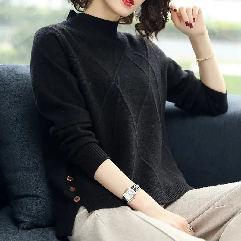 Spring Autumn Winter 2025 New Pullover Sweater Women's Loose Coat Thickened Mother Knitted Bottoming Shirt Female Fashion Tops