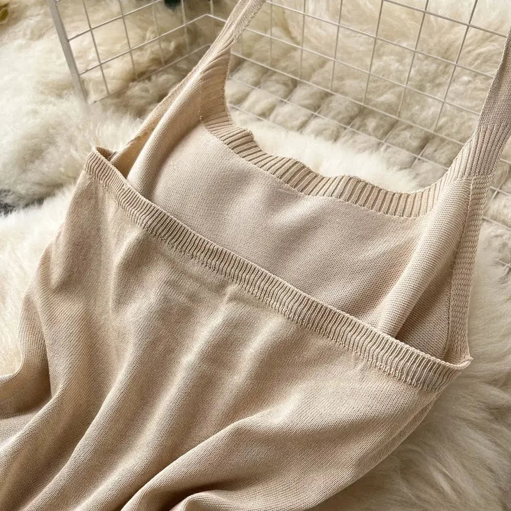 2024 Fashion Y2K Solid Knitted Women Dress Sexy Halter Backless Slim Elastic Bodycon Summer Short MiniDress Streetwear Vestidos