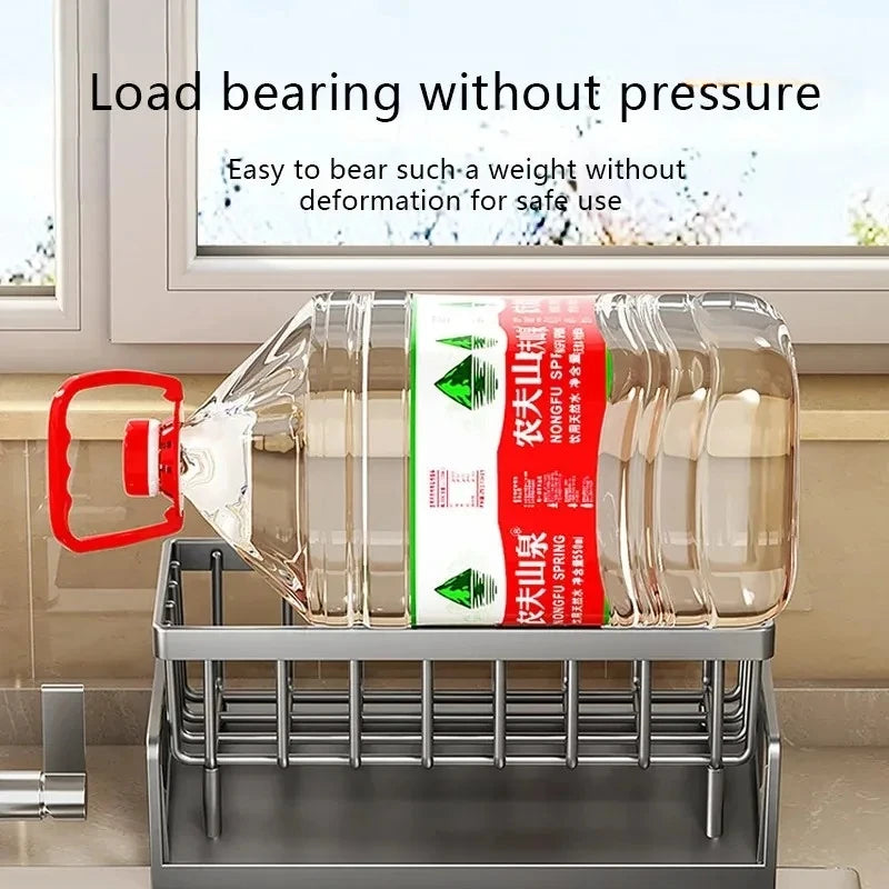 Stainless Steel Kitchen Sink Organizer | Sponge & Soap Storage | Faucet Holder & Towel Rack | Drain Rack with Shelf | Kitchen Ac
