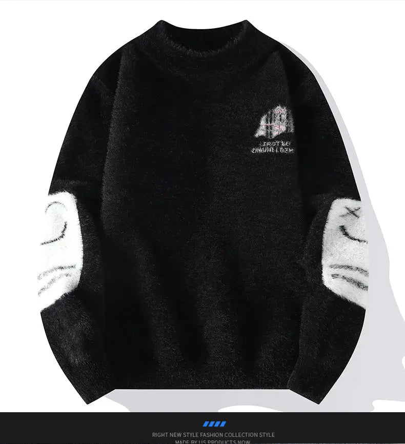 Men's Kintted Long Sleeved Sweater Men Solid Color Sweater Autumn/winter Soft Warm Comfortable Tops Thick Warm Wool Pullovers