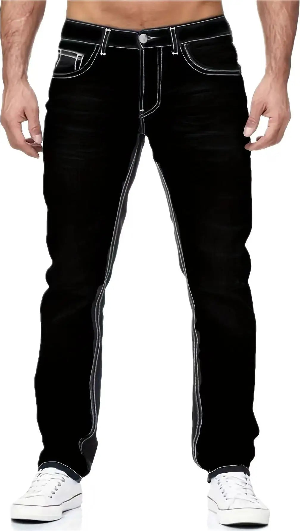 1pc Men's Casual Slim-Fit Stretch Jeans, Fashionable Street-Style Gradient Denim Pants with Washed-Out Look, Regular Fit, Machin