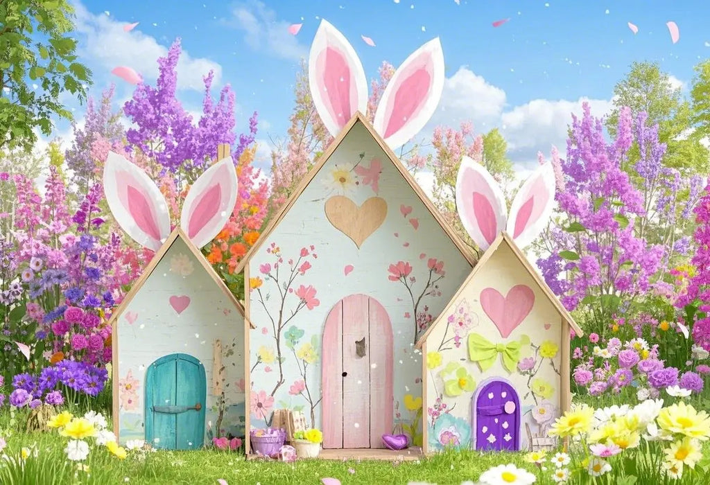 Happy Easter Day Photography Background Blue Wood Board Easter Egg Spring Flower Rabbit Kid Birthday Portrait Photocall Backdrop
