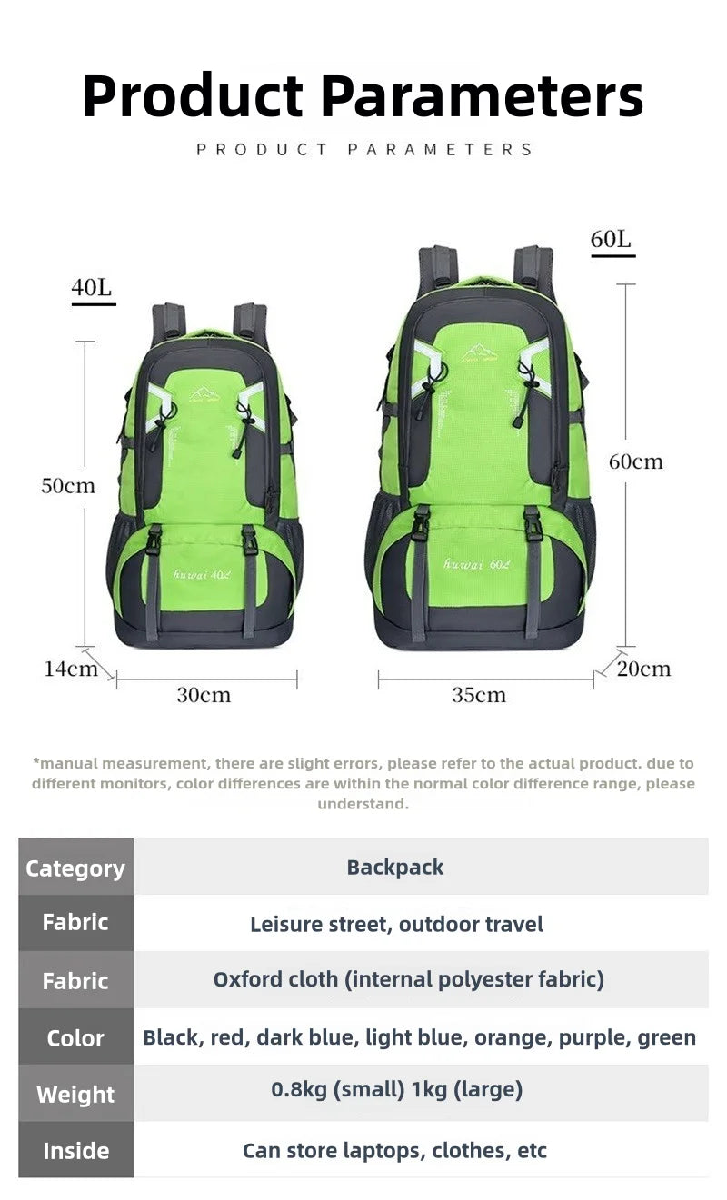 Large Capacity Travel Backpack 40l 60l Waterproof Back Pack Laptop Bag For Men Women Outdoor Travel Hiking Sports Business Trip