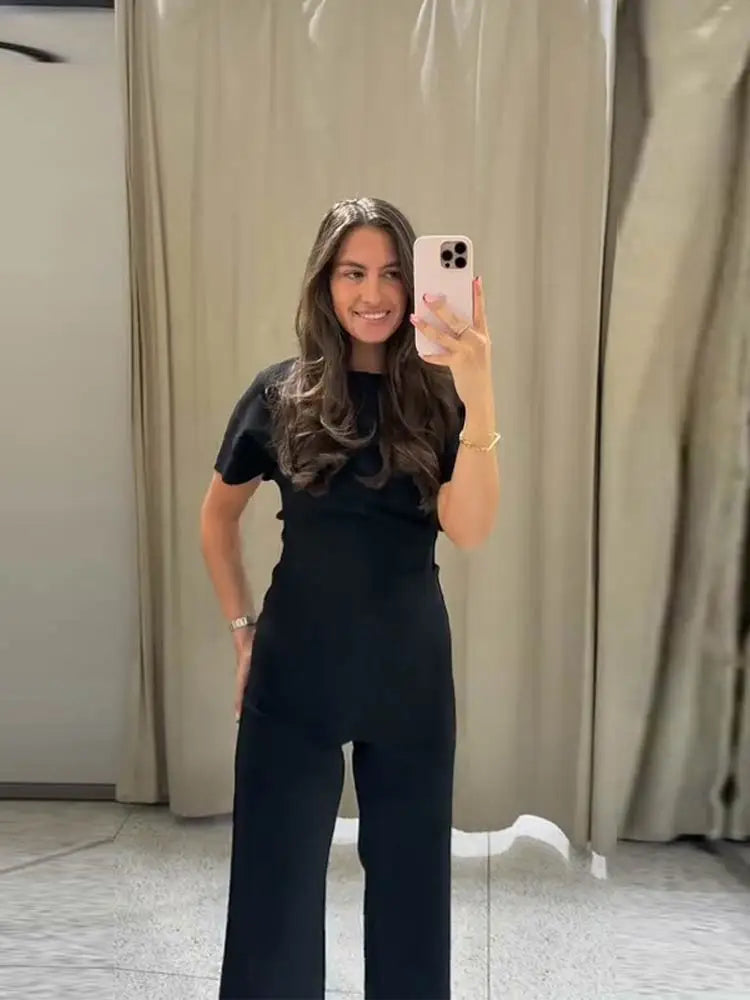 Sexy Solid Top Trousers Set Women Short Sleeve Backless Tops Long Slim Pants Sets Female 2026 Chic Summer Autumn Lady Suits New
