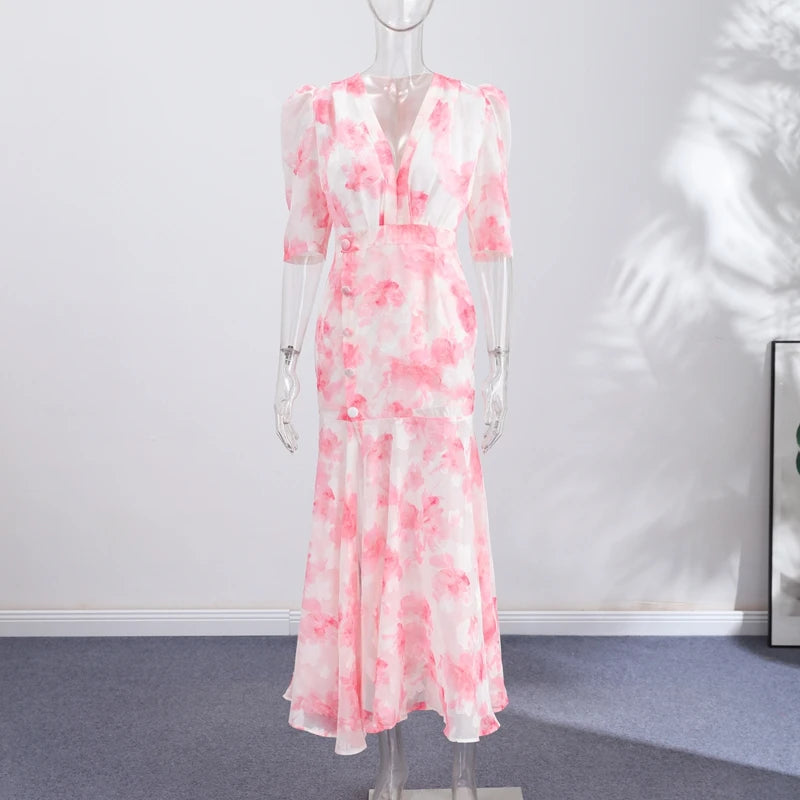 Printed Women's Dress Half Sleeve Round Neck Long Dress Tassel Hem Dress Daily Fashion Outfit Suitable for Date Party 2026