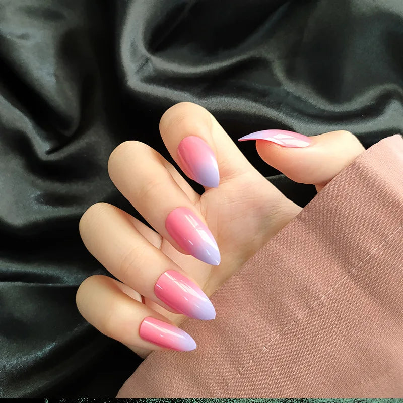 24Pcs/Set Blue Sky White Cloud Fake Nails Glue DIY Manicure Pattern Design False Nail French Stiletto Full Cover Nail Art Tools