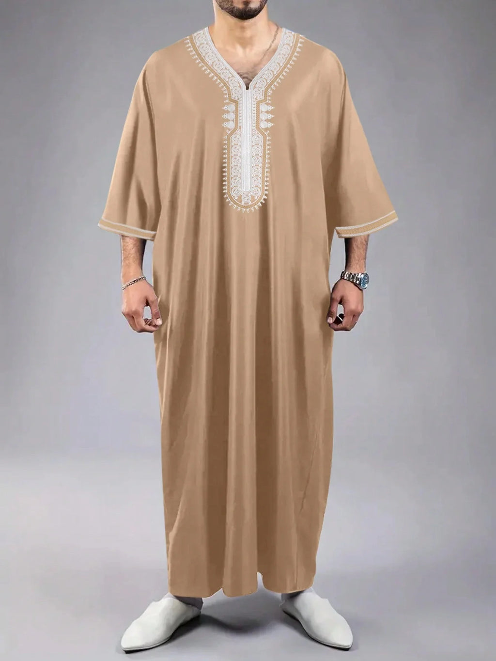 Islam Kaftan Muslim Men Clothing Moroccan Caftan Hand Embroidered Loose and Breathable Djellaba Abaya Thobe for Men Summer 2024