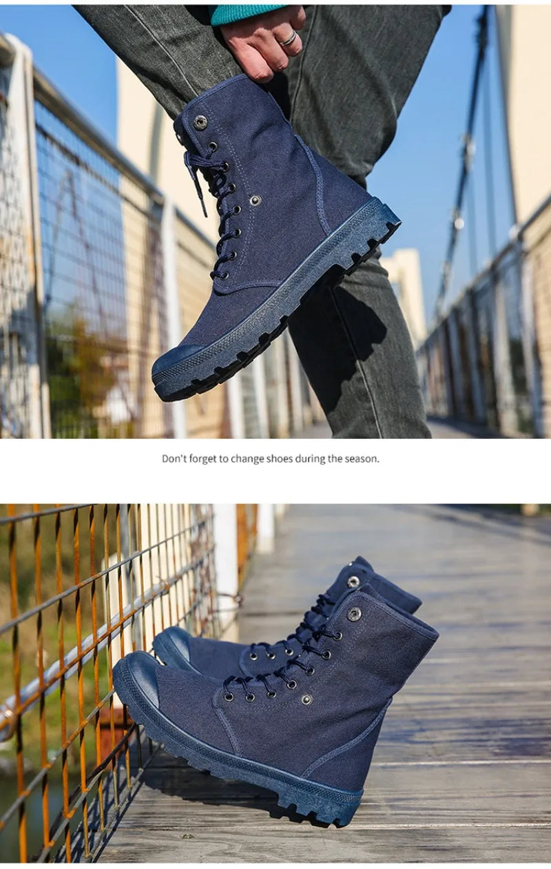 Men's Casual Boots Fashion High-top Canvas Shoes Classics Breathable Sneakers for Men Outdoor Non Slip Hiking Boots Botas Hombre