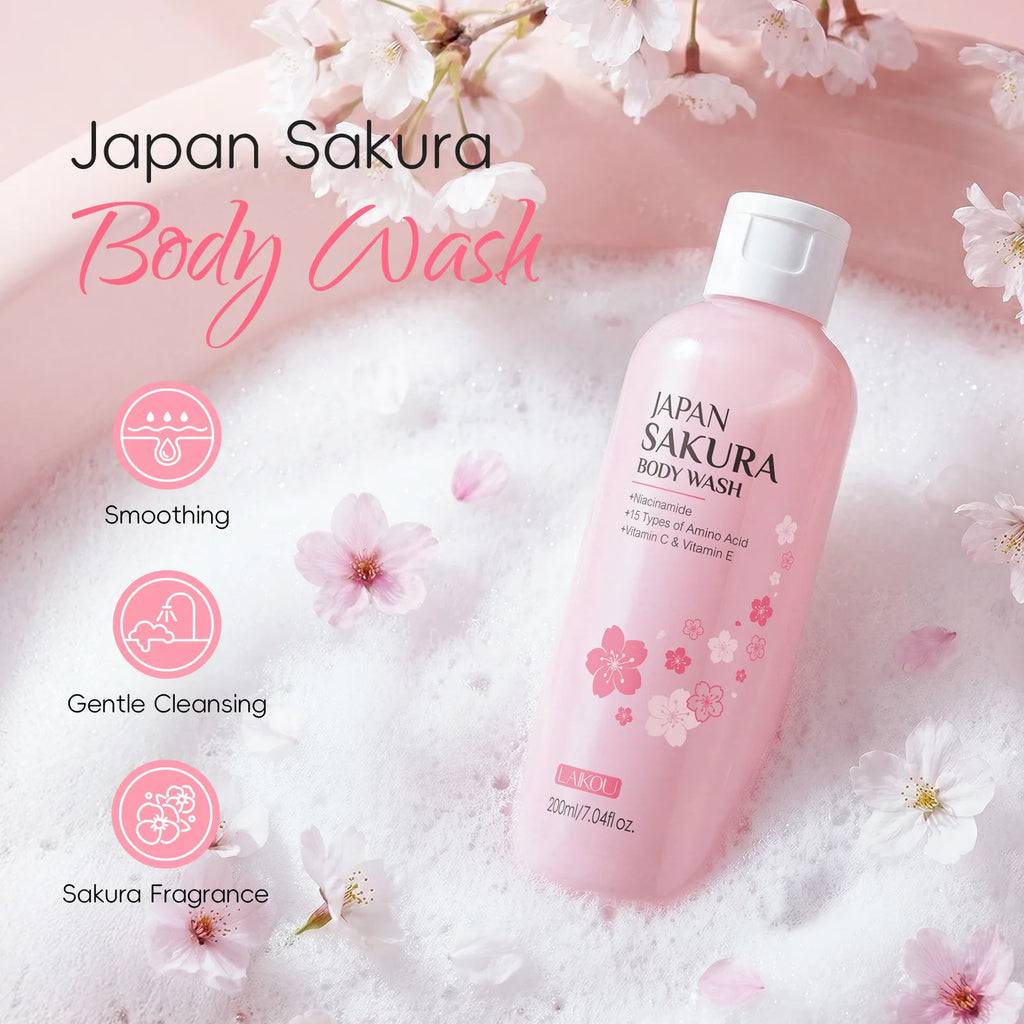 LAIKOU Japan Sakura Body Wash Long Lasting Fragrance Gentle Foaming Moisturizing Smooth Skin Shower Gel 100ml