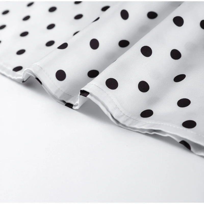 Fashion Lace Up Polka Dot Mini Dress Women Square Collar Short Sleeve Satin Party Dresses2026 Summer Lady Elegant Beach Robe New