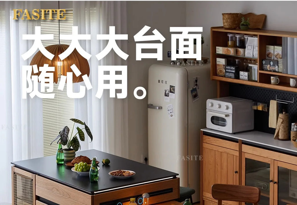 Solid wood island table retractable small apartment open integrated bar cabinet rock locker