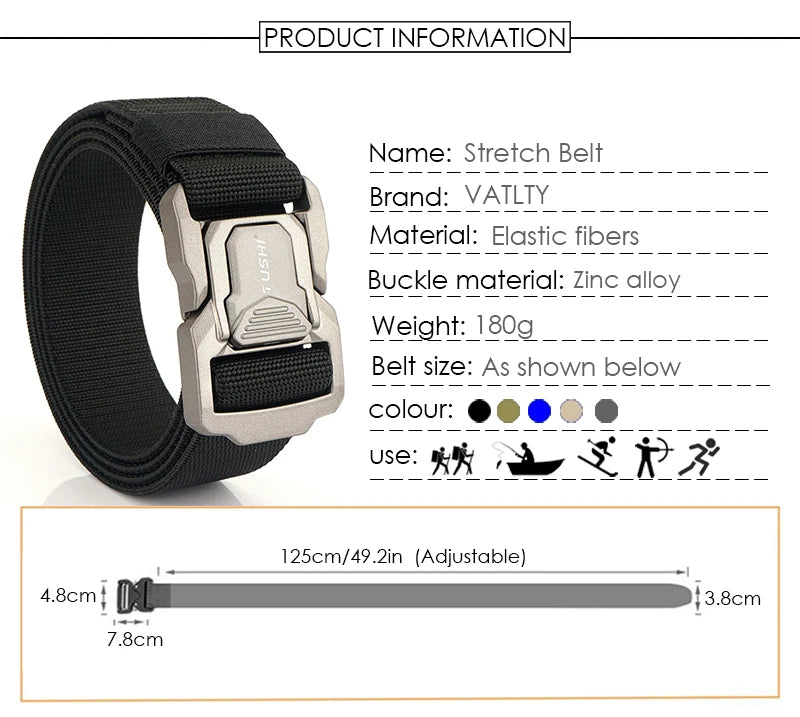 VATLTY 2023 Elastic Belt for Men Aluminum Alloy Quick Release Buckle Unisex Hiking Belt Military Tactical Belt Stretch Girdle