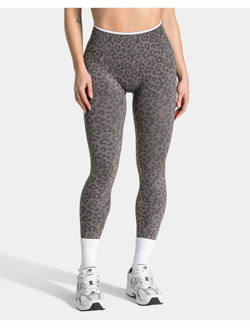 Women's Contrast Color Leopard Print Yoga Pants High Waist Elastic Hip Lifting Quick Dry Breathable Sports Trousers For Gym Runn