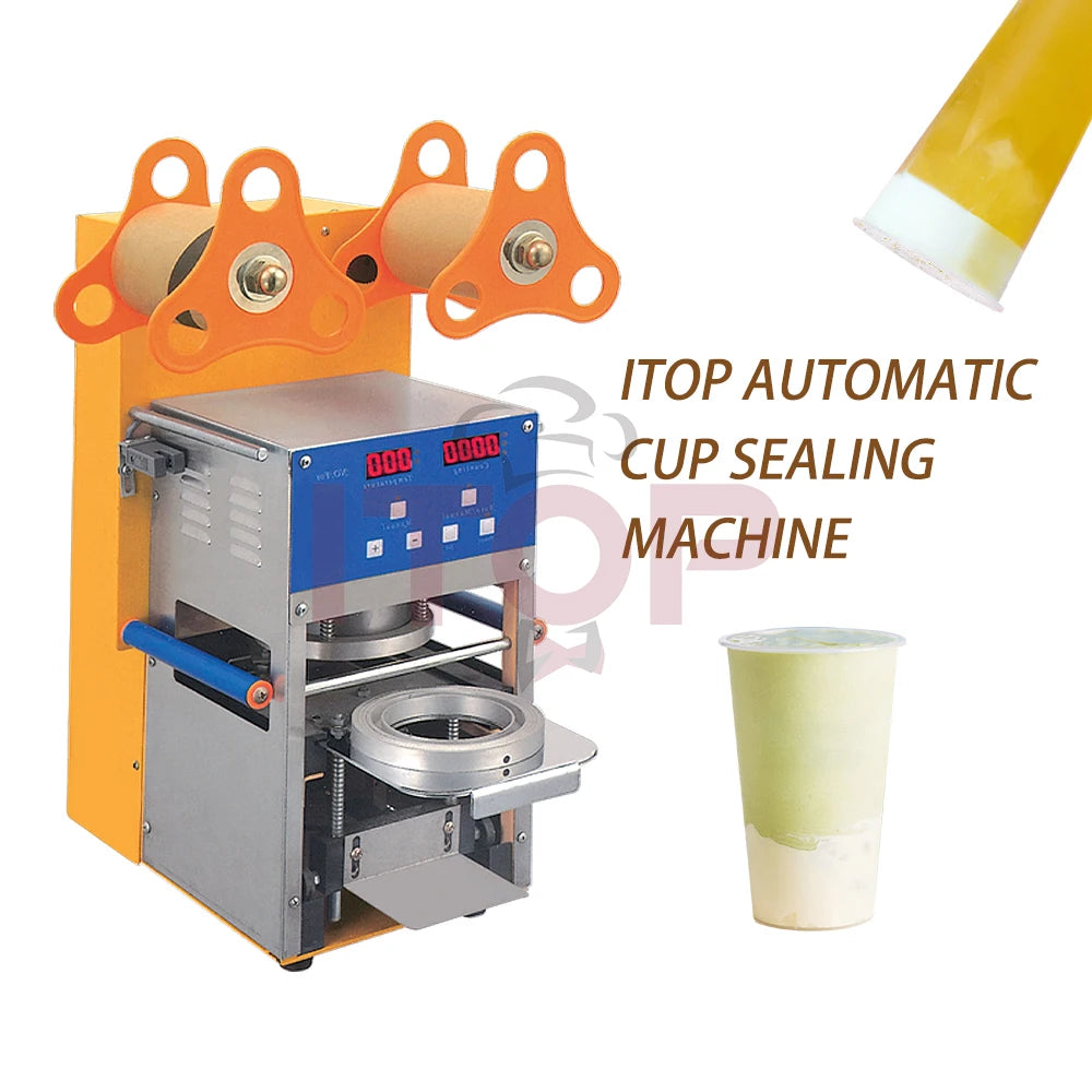 Automatic 400-600 Cups Per Hour Bubble Tea Cup Sealer Machine  Digital Full Drink Disposable Cup Sealer Making Machine
