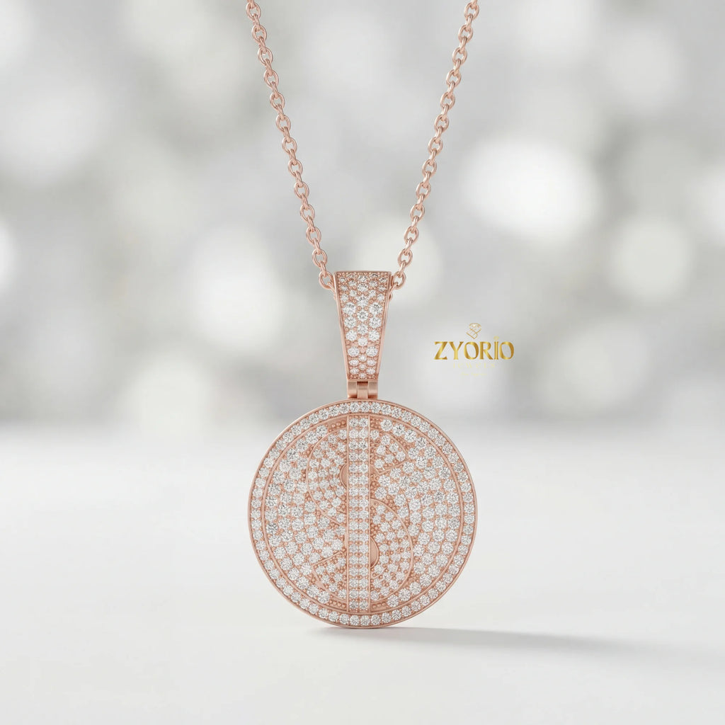 Women's Silver Minimalist Luxury Diamond Medallion Pendant Sparkling Gold Plated Modern Elegant Engagement Anniversary Wedding
