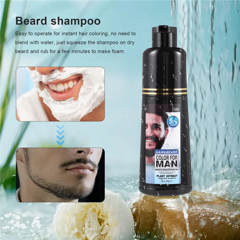 EIEI Permanent Beard Dye Shampoo for Men Beard Dying Removal White Grey Beard Hair Men Beard Shampoo 200ML