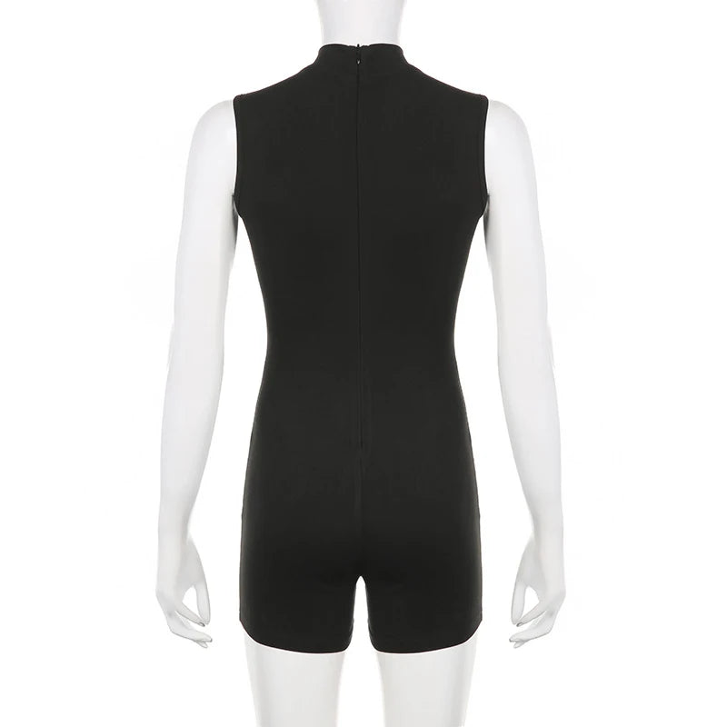 Women's Sports Jumpsuit Invisible Zipper Sleeveless High Street Rompers Basic All-match Female Summer Playsuit 2024