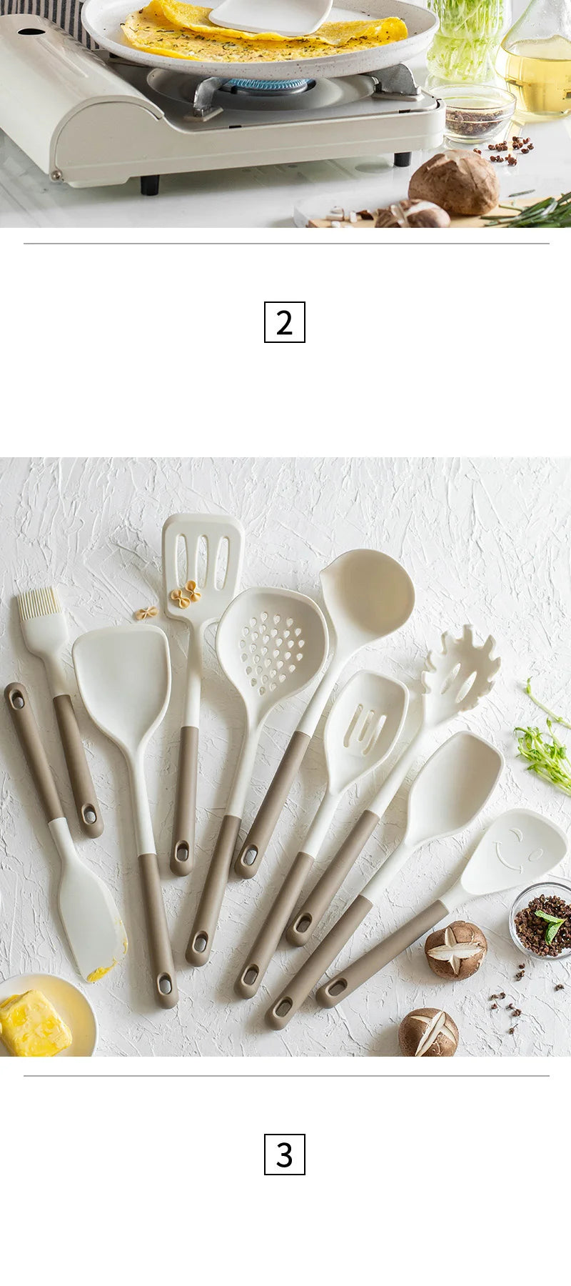 New 4/5/6/7/10Pcs Silicone Kitchen Utensils Spatula Shovel Soup Spoon Cooking Tool Non-Stick Silicone Handle Kitchen Gadgets