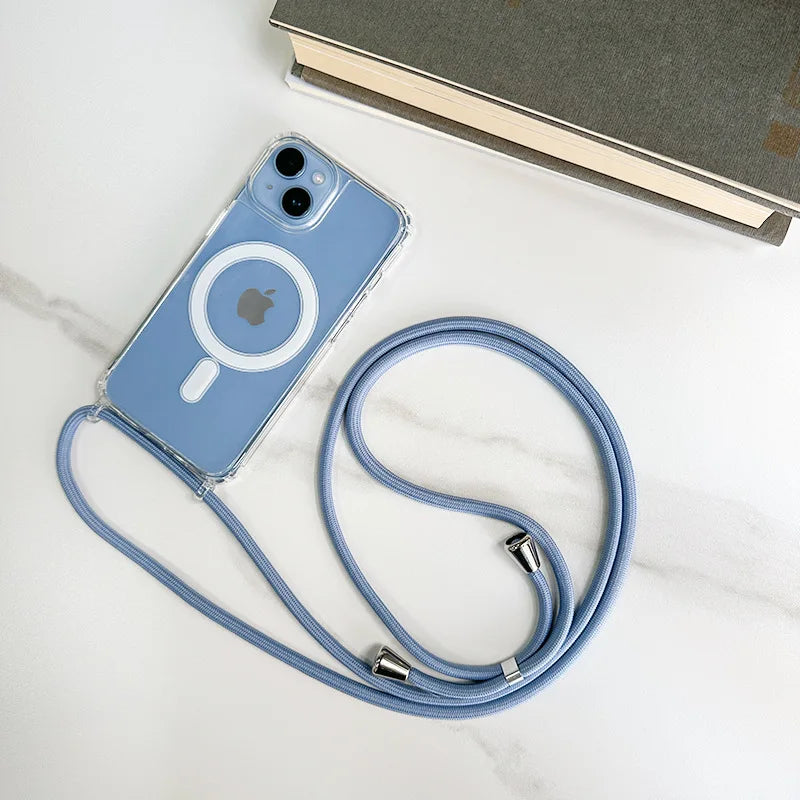 Crossbody Lanyard Clear Magnetic Case For iPhone 18 17 Air 16 15 Plus 14 13 12 Pro Max For Magsafe Acrylic Hard PC Back Cover
