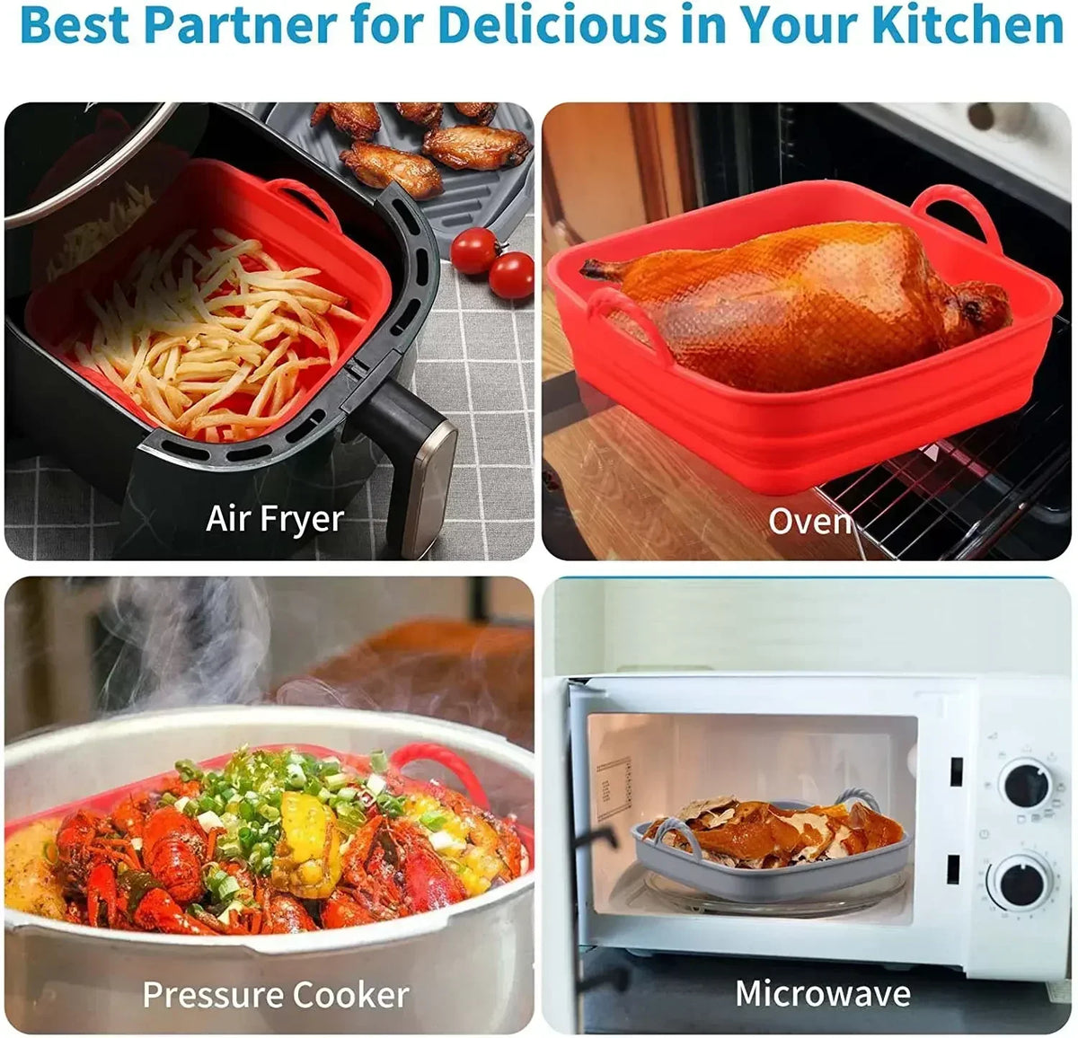 Dishwasher safe Square Silicone Air Fryer Liner Reusable Heat Resistant eazy clean air fryer silicone liners with divider