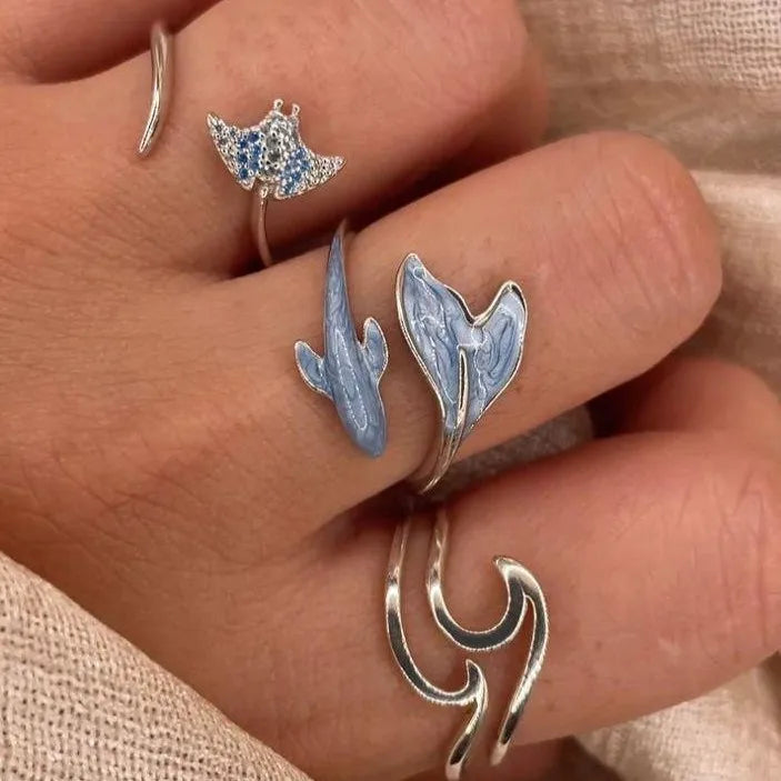 3pcs Set New Fashion 925 Sterling Silver Cute Guppy Ring Stacking Finger Ring, Animals Adjustable Open Rings Birthday Gift