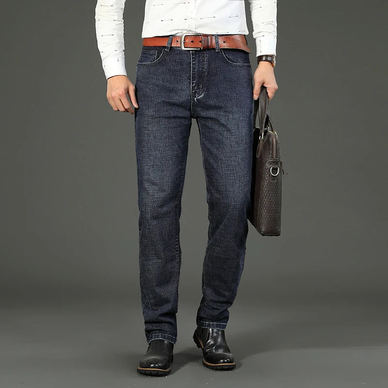Men Fashion Straight Jeans Men 2026 New Stretch Slim Fit Pants Comfortable Soft Business Denim Trousers Male Brand Clothing