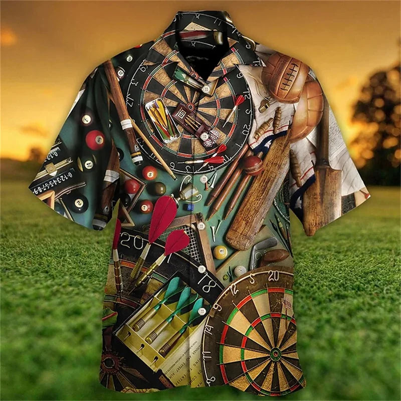 New Men's Cuban Collar Shirts 3d Dart Target Print High-Quality Men Clothing Beach Party Sportswear Casual Hawaiian Shirt Blouse