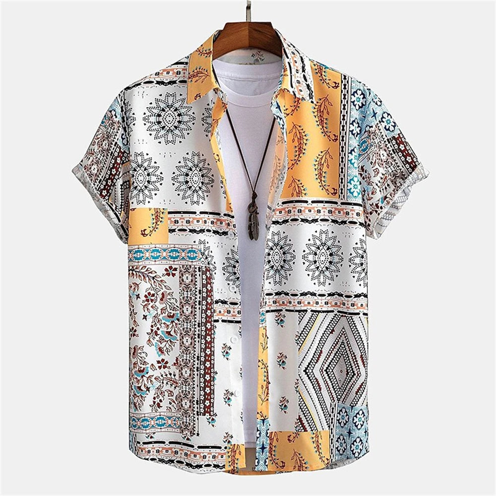 3D Printed Ethnic Men's Hawaiian Shirts Vintage Button Short Sleeve Lapel Retro Streetwear Hawaiian Blouse shirts for men Summer
