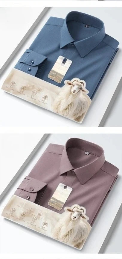 New in Shirt High Quality Solid Color Wool Long Sleeve Shirts for Men Slim Fit Formal Shirt Soft White Business Casual Clothes