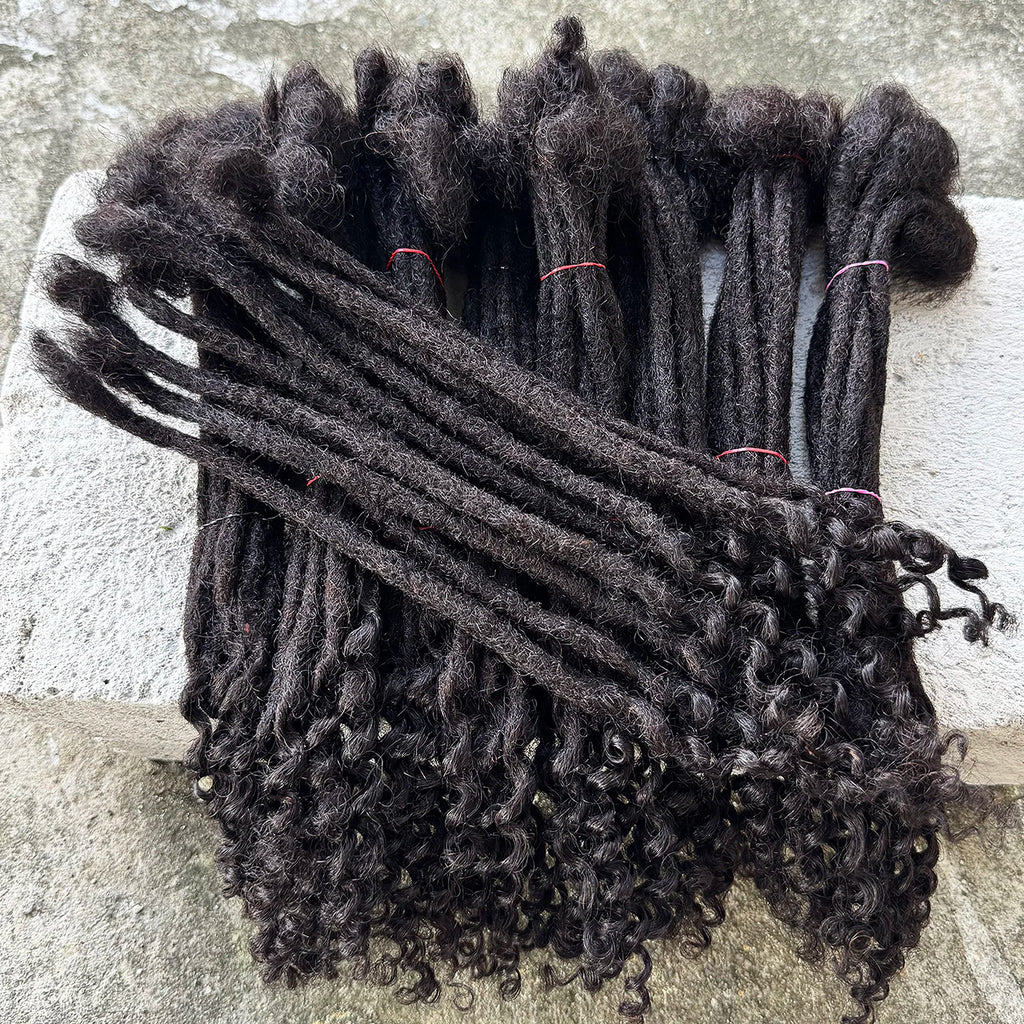 8-14inch 0.6cm Width Human Hair Dreadlock Extension with Curly Ends Handmade Permanent Locks Extension Can Be Dyed for Men/Women