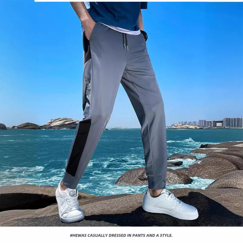 Thin Tall Men Ice Silk Pants Slim Fit Summer Jogger Male Extra Long Length 120cm 190 195 200 Cm 120 2m 200cm 205cm Sport Trouser