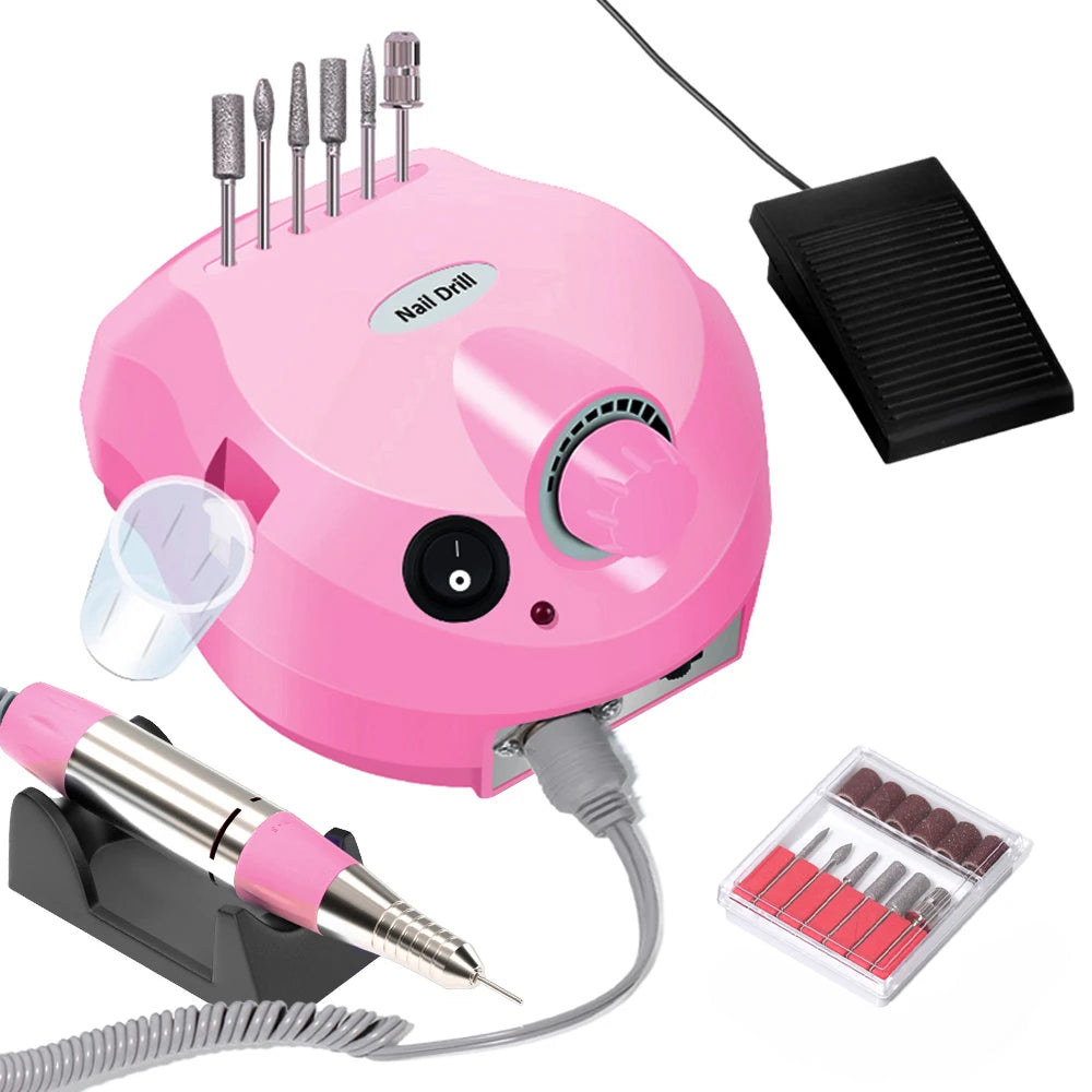 YIKOOLIN 35000RPM Electric Nail Drill Machine Manicure Pedicure Professional Nail Lathe Low Noise Cutters Nail File Kit