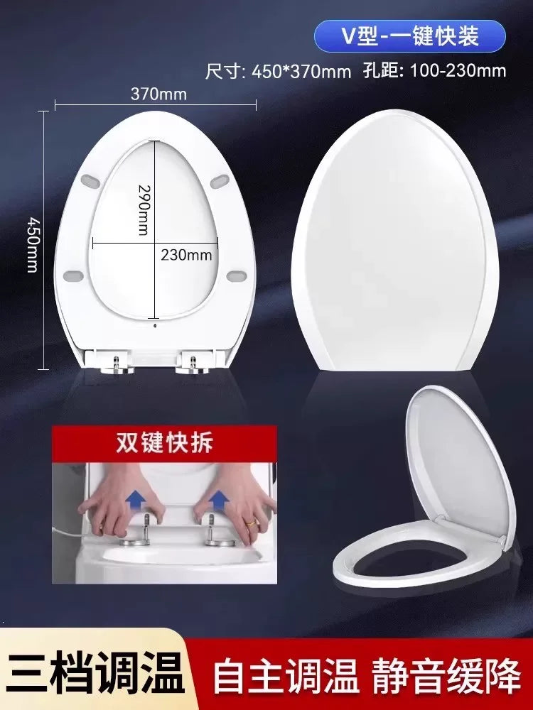 Heated Toilet Seat 4-Level Adjustable Temperature Leakproof Toilet Lid Waterproof U/V Seat Cushion Antibacterial
