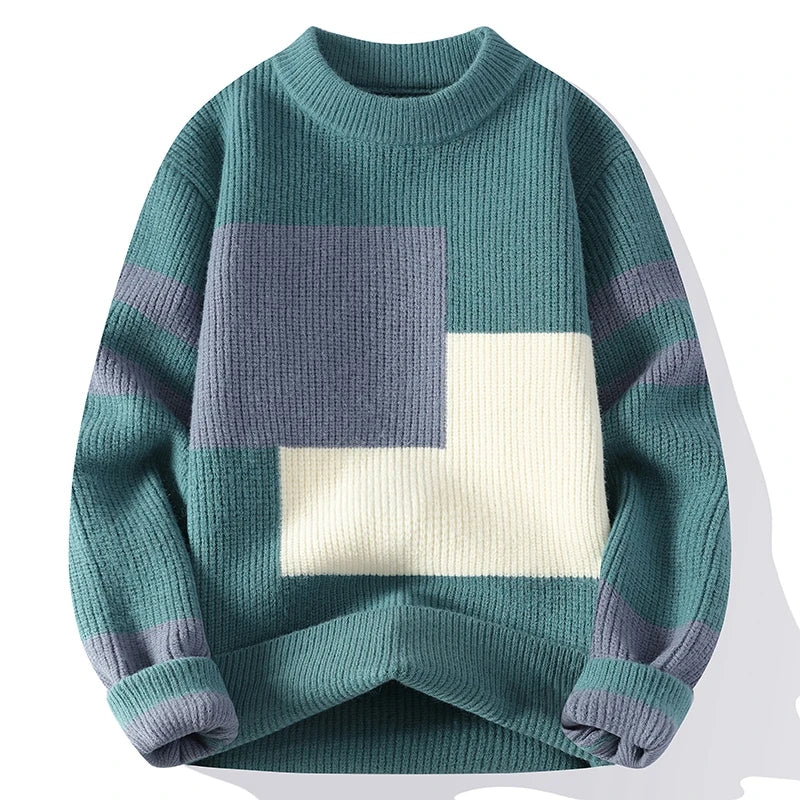 Men's Fashion stripe pattern Sweaters Autumn/Winter Loose Knittwear Men sweater youth Thick Warm patchwork pullovers Top