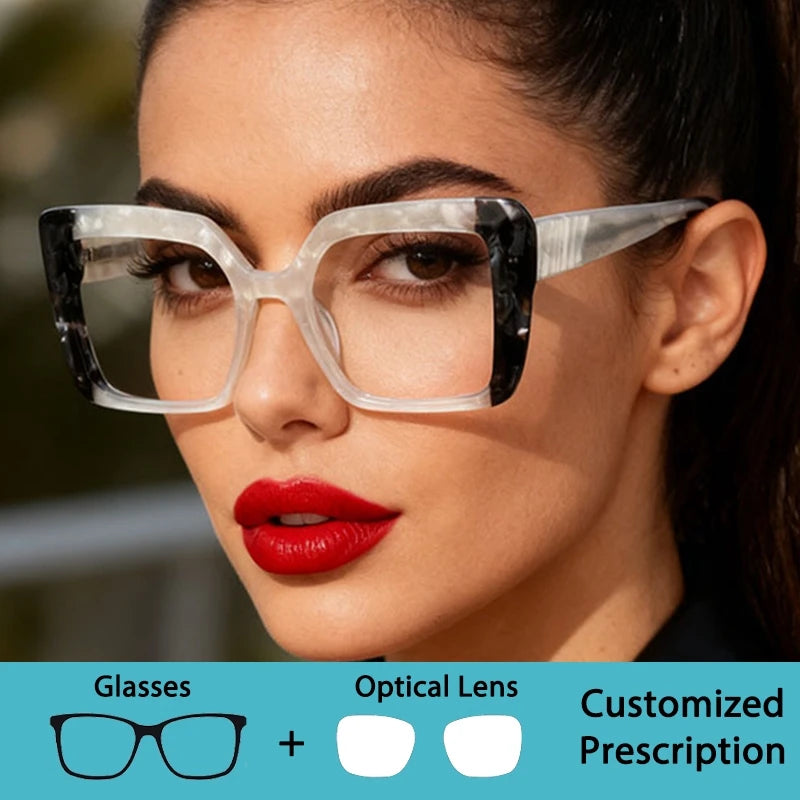 Square Big Frame Acetate Fiber Glasses Optical  Myopia Prescription Glasses Reading Glasses Ladies Customization Photochromic