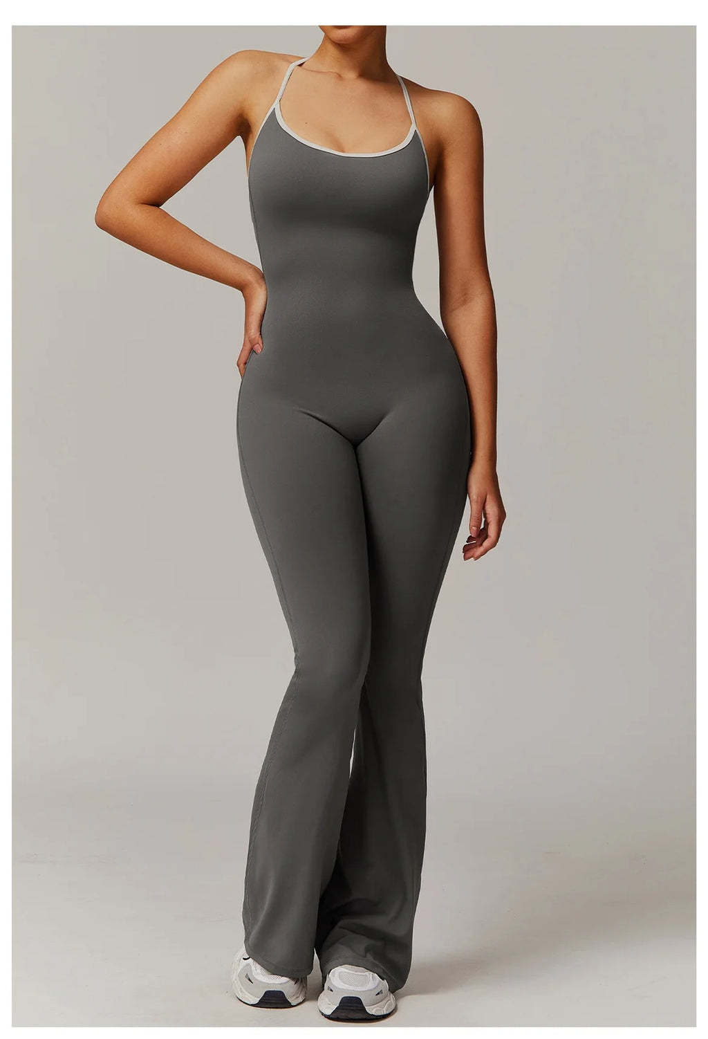 DLT3013 Back Adjustable Shoulder Strap Cross Slim Wide-Leg Yoga Dance Jumpsuit With Chest Pad Women Sports Fitness Jumpsuits