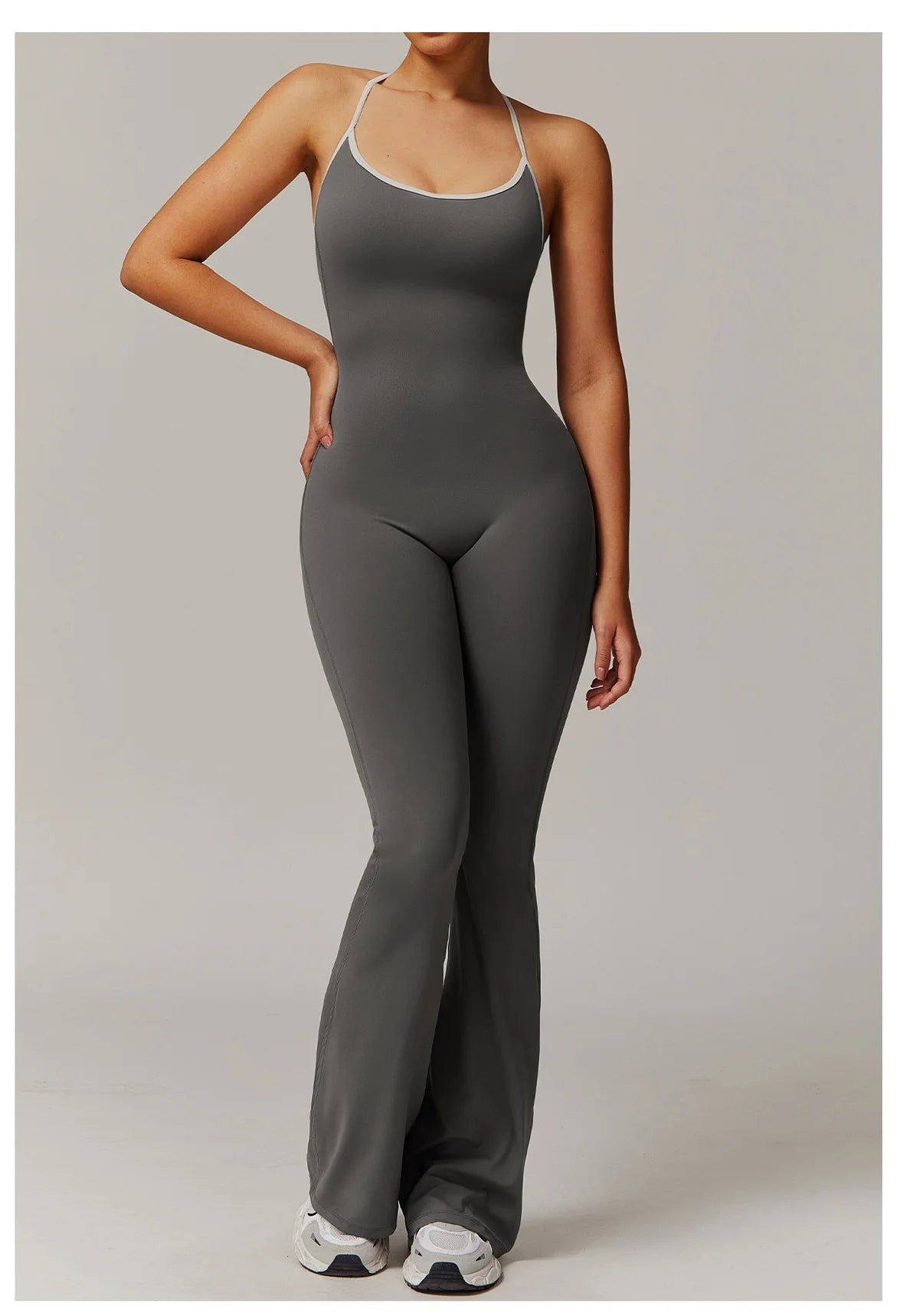 DLT3013 Back Adjustable Shoulder Strap Cross Slim Wide-Leg Yoga Dance Jumpsuit With Chest Pad Women Sports Fitness Jumpsuits