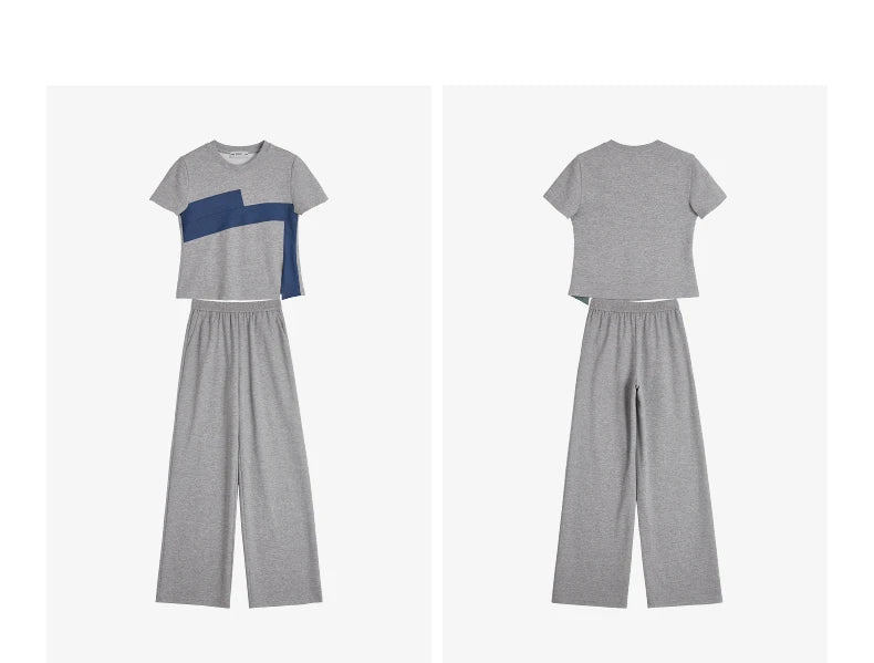 TOYOUTH Women Two Piece Set 2026 Summer New T-Shirt Wide Leg Pants Color Block Splicing Casual Sporty Trendy Outfits